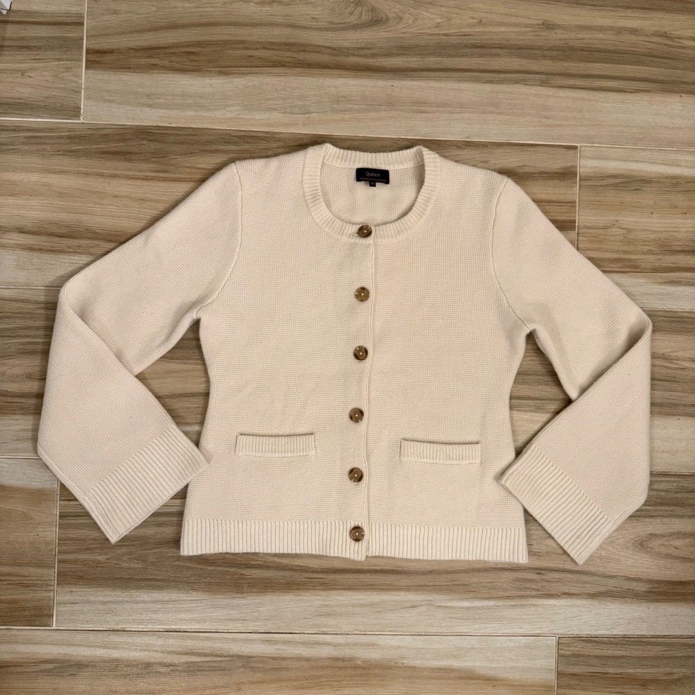 Quince Mongolian Cashmere Structured Cardigan Ivory Cream ZNASCCL007 Mens M
